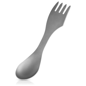 Combo 3 trong 1 kim loại bạc du lịch ngoài trời dã ngoại thép không gỉ Titan spork cắm trại ngã ba và muỗng dao Bộ dao kéo - Product Image 2