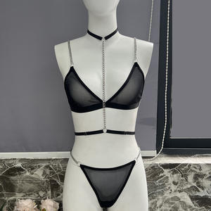 Europese Amerikaanse populaire doorschijnende mesh metalen ketting uitgeholde ODM sexy lingerie - Product Image 6