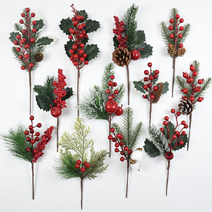 Rami di bacche artificiali rosse e coni di pino per decorazioni natalizie, ghirlande e lavoretti fai da te - per decorazioni natalizie fai da te - Product Image 1