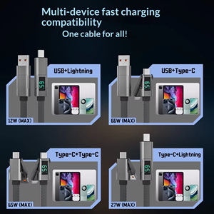 Câble de charge rapide 65W double PD 4-en-1 avec affichage numérique pour téléphone portable et ordinateur portable USB-A/Type-C (TPE/PVC/Nylon) - Product Image 4