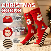 Chaussettes de Noël pour femmes, chaussettes mi-mollet floquées Père Noël, chaussettes en coton rayées festives pour les fêtes, idéales comme cadeau de Noël