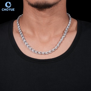 Cadena de Cuerda con Moissanita, Cadena Cubana de 8mm, Collar Chapado en Rodio, Plata Sólida 925, Joyería Hiphop Iced Out - Product Image 2