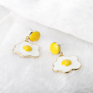 时尚热卖金盘珐琅蛋耳环煎蛋锅珐琅耳环金属耳钉耳环 - Product Image 4