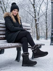 Bottes <span class=keywords><strong>de</strong></span> <span class=keywords><strong>neige</strong></span> <span class=keywords><strong>de</strong></span> luxe ultra-légères à semelle en PU pour femmes, bottines d'hiver imperméables avec fermeture éclair latérale et doublure en fausse fourrure, chaussures résistantes à la pluie - Product Image 3