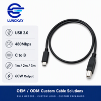 LUNG KAY Kabel USB 2.0 Tipe-C ke Tipe-B 2m 480Mbps 3A Bahan PVC untuk Printer Ponsel Laptop Scanner