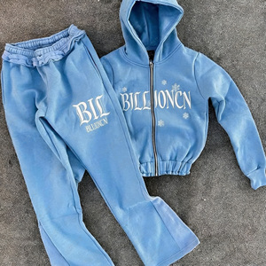 New Summer Collection Men's Smart Casual Terylene/Polyester Breathable Hoodies 2-Piece <b>Set</b> Distressed Acid Wash Zip Hoodie - Product Image 1