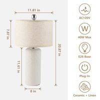 Lampe de table moderne en céramique blanche avec abat-jour en lin, base embossée, douille E26, 23 pouces, lampe de chevet pour chambre à coucher, salon, décoration