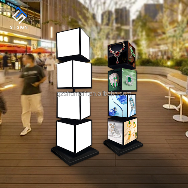 Factory Customization Led Light Box Rotating Cube Light Box 4 Side 4 Layers Cube Led Light Box Outdoor Display