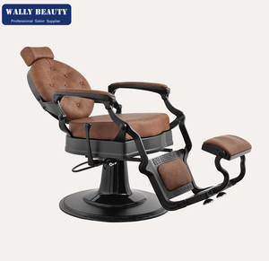 Sillón de Barbería de Lujo Vintage de Cuero Marrón Reclinable con Bomba Hidráulica de Alta Resistencia para Peluquería y Estilismo - Product Image 2