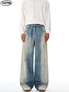 Abbigliamento Uomo Stile Americano Vintage Jeans Dipinti a Mano Effetto Vissuto Unisex <span class=keywords><strong>Taglio</strong></span> Regolare a Zampa - Product Image 1