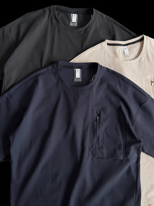 T-shirt décontracté à manches courtes et col rond, style japonais, en tissu gaufré, à séchage rapide, avec poche plaquée, antibactérien et respirant, idéal pour le sport - Product Image 1