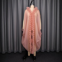 Nouvel ensemble élégant 2 pièces pour femme 2026 : Manteau long rose ample à volants plissés et pantalon de couleur unie, style africain