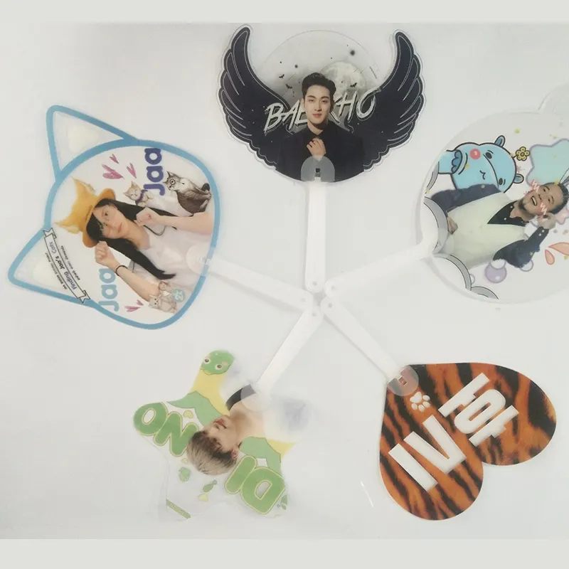 Custom double printed side big size plastic transparent Circular picket kpop hand fan for idol collection