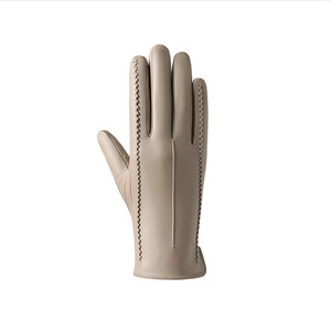 Gants d'hiver chauds en <span class=keywords><strong>cuir</strong></span> d'agneau pour femmes, doublés de polaire, épaissis, compatibles avec les écrans tactiles, adaptés à la conduite et au cyclisme, jacquard, longueur poignet - Product Image 5