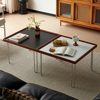 Table basse d'appoint Yule Square Bauhaus Nordic Vintage en acier inoxydable et bois avec étagère, mobilier pour la maison