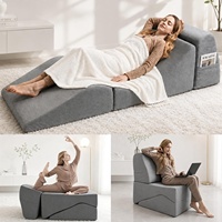 Chaise longue convertible 3-en-1 contemporaine, une place, sans accoudoirs, convertible en canapé-lit |   Couverture en velours côtelé en mousse à mémoire de forme Zero Gravity No