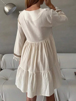 Robe Courte Bohème Ivoire à Col en V et Manches Longues avec Franges pour Femme – Tenue de Vacances – Vente en Gros et Personnalisation