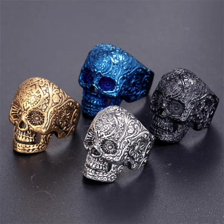 18K Vergulde Ridder Stijl Ring Rvs Vintage Gepersonaliseerde Mannen Ghost Ring Skull Ring