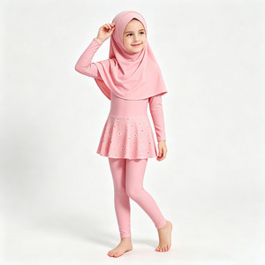 Kids Muslim Burkini Swimsuit 3PCS Full Coverage <b>Modest</b> Swimwear with Hijab Long Sleeve Girls Swim <b>Set</b> - Product Image 3