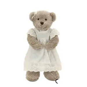 オーガニックコットン素材の女の赤ちゃんギフト用の白いスカートが付いたホットセールの安全ぬいぐるみの毛皮のテディベアのおもちゃ