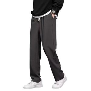 Pantalon décontracté pour homme, printemps, écologique, élastique, en molleton moyen, tendance, polyvalent, ample, long, large, droit, drapé, séchage rapide, en soie glacée - Product Image 5