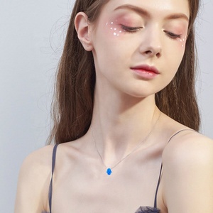 कस्टम फातिमा हाथ आभूषण 925 स्टर्लिंग सिल्वर ब्लू ओपल हम्सा पेंडेंट हार - Product Image 5