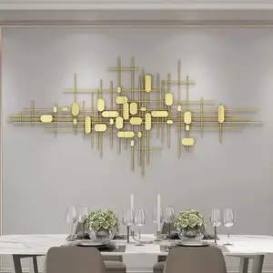 Fer tenture murale lumière luxe canapé chambre fond décoration murale créative métal tenture murale en trois dimensions