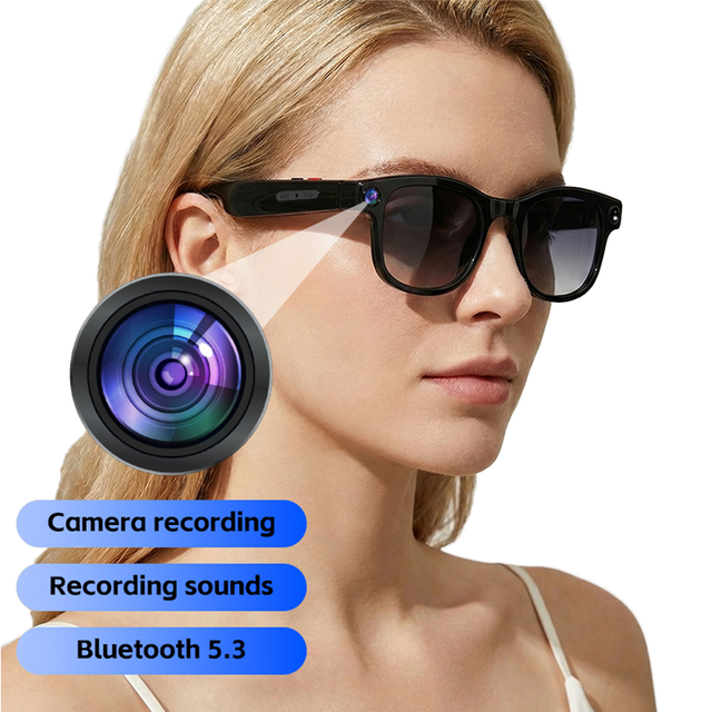 2026 Smart AI Translation Glasses Camera IPX5 Waterproof 4K Video Capture Touch Control Magnetic Charging 8MP Black