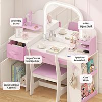 Ensemble table et chaise de maquillage multifonctionnel pour enfants, pour chambre à coucher, petite table de maquillage pour filles et bureau d'étude avec miroir LED