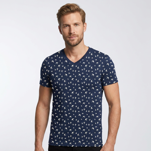 T-shirt pour homme bleu marine à col rond, manches courtes, décontracté, en jersey de coton, coupe classique, écologique, 180g - Product Image 1
