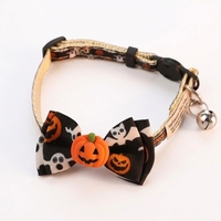 Collier Classique Doux et Résistant pour Animaux de Compagnie, Motif Halloween, avec Boucle Réglable et Nœud Papillon, en Polyester Imprimé, pour Chats et Chiens