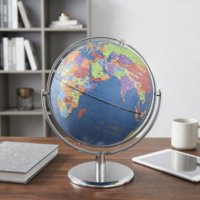 Globe terrestre rotatif en métal de 8 pouces avec support, aide pédagogique de géographie, certifié CE ROHS, décoration de bureau pour enfants, maison