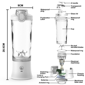 Mixeur portable 2-en-1 de 600 ml, rechargeable par USB, lames en acier inoxydable 304, alimenté par batterie, pour smoothies à la maison, en extérieur et en camping-car - Product Image 2