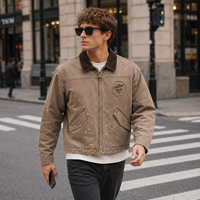 Veste Homme Vintage en Toile de Coton Délavée et Vieillie avec Col en Velours Côtelé, Style Streetwear Décontracté et Robuste pour le Travail – Vente en Gros