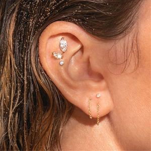 Bijoux turcs en argent sterling S925 et zircon, tendance, piercing d'oreille en forme d'œil de cheval, clou d'oreille à tige unique - Product Image 6
