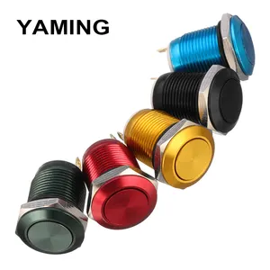 12mm Metall Push Button Schalter Momentary Reset Flache/Hohe Kopf Runde 2Pins 1NO Oxidieren Schwarz/Grün/gelb/Rot/Blau