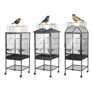 Zwart 34 Inch Grote Metalen Vogel Vlucht Kooi Vogelkooi Open Top Staande Papegaai Parkiet Kooi Met Rolling Stand