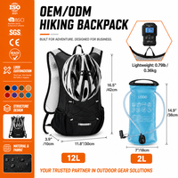 Sac à dos d'hydratation imperméable 12L pour la randonnée avec poche à eau 2L, bande réfléchissante, cyclisme, alpinisme, vente en gros