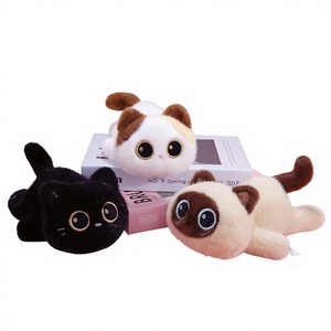 Adorable Gato Negro Pequeño Acostado, Diseño Calico y Siamés, Juguete de Peluche de Poliéster Súper Suave, Muñeco de Confort, Regalo Unisex - Product Image 1
