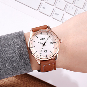 Mens Quartz <b>Watch</b> Stainless Steel Case Leather Strap Analog Date Display Minimalist Business Style 38mm - Product Image 2