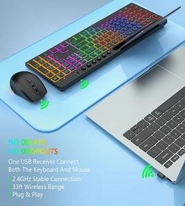 Combo de teclado y ratón inalámbricos recargables retroiluminados RGB con ranura para tableta para juegos y oficina - Product Image 3