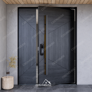 Porta d'Ingresso in Legno Massiccio con Design Asimmetrico a <span class=keywords><strong>Doppia</strong></span> <span class=keywords><strong>Anta</strong></span> e Vetrate Laterali, Ultimo Modello 2025 - Product Image 1