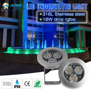 316L baja tahan karat 24W CE Rohs RGBW DMX lampu LED bawah air IP68 warna biru perlengkapan lampu LED