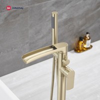 Robinet de baignoire cascade moderne à montage au sol en laiton massif, finition or brossé, pour appartement et hôtel
