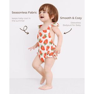Combinaison bébé fille personnalisée, imprimé fraises, volants, sans manches, tenue d'été, viscose coton respirant - Product Image 4