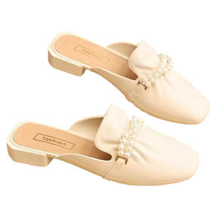 Mules pour femmes Tiyo à bout rond en perles, semelle souple en PVC, style coréen tendance, chaussures printemps-automne - Product Image 3