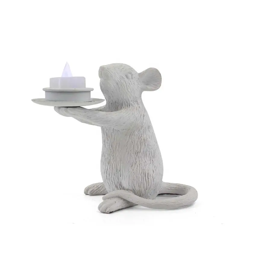 Amazon Résine Mignon Souris de 4 Animaux Rat bougeoir Blanc Couleur Sculpture Décorative Pour La Décoration Intérieure