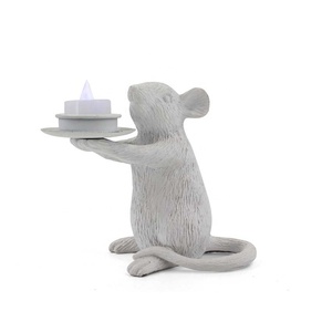 Resin Cute Mouse Set of 4 Animal Rat Candle Holder White Color Sculpture Decorative for Home Decor