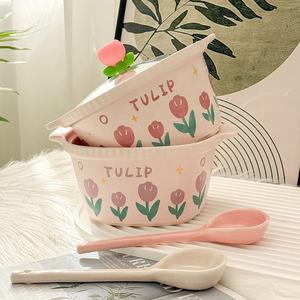 ชุดชามก๋วยเตี๋ยวลายดอกทิวลิปชามเซรามิกพร้อมฝาแก้วพิมพ์โลโก้ Laimi - Product Image 3