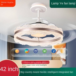 Ventilador acrílico de 3 palas minimalista moderno con luz apilada patrón de iceberg dorado Control remoto USB Gas-Powered Invisible Lightable - Product Image 5